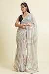 Buy_Samyukta Singhania_Grey Saree Georgette Embellished Sequin Stripe With Unstitched Blouse Piece _Online_at_Aza_Fashions