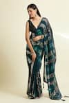 Samyukta Singhania_Green Saree Georgette Embellished Sequin Stripe With Unstitched Blouse Piece _Online_at_Aza_Fashions