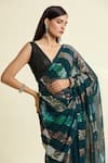 Samyukta Singhania_Green Saree Georgette Embellished Sequin Stripe With Unstitched Blouse Piece _at_Aza_Fashions