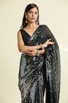 Shop_Samyukta Singhania_Black Saree Georgette Embellished Sequin With Unstitched Blouse Piece _Online_at_Aza_Fashions