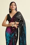 Buy_Samyukta Singhania_Black Saree Georgette Embellished Gradient With Unstitched Blouse Piece _Online_at_Aza_Fashions