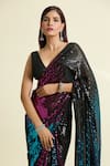 Shop_Samyukta Singhania_Black Saree Georgette Embellished Gradient With Unstitched Blouse Piece _Online_at_Aza_Fashions