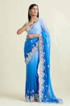 Samyukta Singhania_Blue Saree Georgette Embellished Sequin Ombre With Unstitched Blouse Piece _Online_at_Aza_Fashions