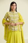 Shop_Samyukta Singhania_Yellow Dola Embroidered Thread Solid Lehenga Set With Floral Zari Slit Kurta _Online_at_Aza_Fashions