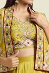 Shop_Samyukta Singhania_Yellow Tissue Embroidered Thread Jacket Open Solid Lehenga Floral Set _Online_at_Aza_Fashions