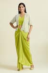 Shop_Samyukta Singhania_Green Dola Embellished Bead Jacket Open Sequin Scalloped Skirt Set _Online_at_Aza_Fashions