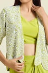 Samyukta Singhania_Green Dola Embellished Bead Jacket Open Sequin Scalloped Skirt Set _at_Aza_Fashions