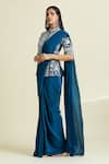 Samyukta Singhania_Blue Dola Embellished Bead Dori Embroidered Slit Blouse Pre-draped Saree Set _Online_at_Aza_Fashions