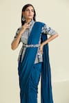 Buy_Samyukta Singhania_Blue Dola Embellished Bead Dori Embroidered Slit Blouse Pre-draped Saree Set _Online_at_Aza_Fashions