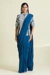 Samyukta Singhania_Blue Dola Embellished Bead Dori Embroidered Slit Blouse Pre-draped Saree Set _at_Aza_Fashions