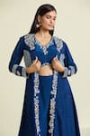 Samyukta Singhania_Blue Dola Embellished Crystal Jacket Open Floral Palazzo Set _at_Aza_Fashions