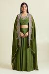 Buy_Samyukta Singhania_Green Tissue Embellished Bead Dabka Thread Embroidered Asymmetric Lehenga Set _Online_at_Aza_Fashions