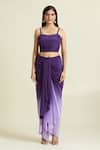 Samyukta Singhania_Purple Dola Embellished Bead Jacket Open Floral Ombre Draped Skirt Set _Online_at_Aza_Fashions