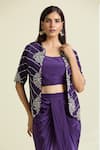 Shop_Samyukta Singhania_Purple Dola Embellished Bead Jacket Open Floral Ombre Draped Skirt Set _Online_at_Aza_Fashions