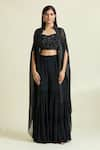 Buy_Samyukta Singhania_Black Crepe Embellished Bead Cape Mandarin Collar Crystal Border Sharara Set _Online_at_Aza_Fashions