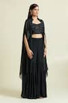 Shop_Samyukta Singhania_Black Crepe Embellished Bead Cape Mandarin Collar Crystal Border Sharara Set _Online_at_Aza_Fashions