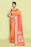 Buy_Samyukta Singhania_Orange Banarasi Silk Woven Foil Print Saree With Unstitched Blouse Piece _Online_at_Aza_Fashions