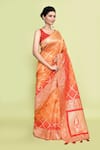 Shop_Samyukta Singhania_Orange Banarasi Silk Woven Foil Print Saree With Unstitched Blouse Piece _Online_at_Aza_Fashions