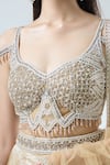 Samyukta Singhania_Gold Blouse And Dupatta Net Embellished Panelled Lehenga Set With Shoulder _at_Aza_Fashions