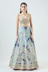 Buy_Samyukta Singhania_Blue Blouse And Lehenga Silk Embellished Dye Mirrorwork Round Tie-dye Set 