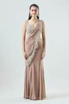 Samyukta Singhania_Peach Blouse Organza Embellished Sequin Mermaid Pre-draped Saree Set With _Online_at_Aza_Fashions