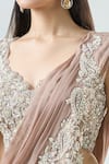 Shop_Samyukta Singhania_Peach Blouse Organza Embellished Sequin Mermaid Pre-draped Saree Set With _Online_at_Aza_Fashions