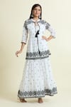 Buy_Samyukta Singhania_White Cotton Mulmul Embroidered Mirror Work Tiered Dress With Peplum Jacket _at_Aza_Fashions