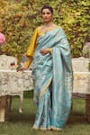 Buy_Kasturi Kundal_Blue Pure Silk Woven Zari Florence Handloom Saree With Unstitched Blouse Piece _at_Aza_Fashions