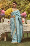 Buy_Kasturi Kundal_Blue Pure Silk Woven Zari Florence Handloom Saree With Unstitched Blouse Piece _Online_at_Aza_Fashions