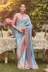 Buy_Kasturi Kundal_Blue Pure Silk Jane Austen Zari Handloom Saree With Unstitched Blouse Piece _at_Aza_Fashions