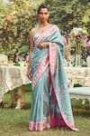 Buy_Kasturi Kundal_Blue Pure Silk Lady Chatterley Meenakari Saree With Unstitched Blouse Piece _at_Aza_Fashions