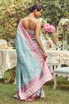 Shop_Kasturi Kundal_Blue Pure Silk Lady Chatterley Meenakari Saree With Unstitched Blouse Piece _at_Aza_Fashions