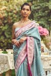 Buy_Kasturi Kundal_Blue Pure Silk Lady Chatterley Meenakari Saree With Unstitched Blouse Piece _Online_at_Aza_Fashions