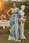 Buy_Kasturi Kundal_Blue Pure Silk Valeria Meenakari Handloom Saree With Unstitched Blouse Piece _at_Aza_Fashions