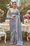 Buy_Kasturi Kundal_Blue Pure Silk Woven Tanchoi Emma Handloom Saree With Unstitched Blouse Piece _at_Aza_Fashions