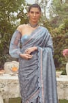 Kasturi Kundal_Blue Pure Silk Woven Tanchoi Emma Handloom Saree With Unstitched Blouse Piece _Online_at_Aza_Fashions