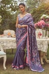 Buy_Kasturi Kundal_Blue Pure Silk Catherine Dampach Handloom Saree With Unstitched Blouse Piece _at_Aza_Fashions