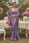 Shop_Kasturi Kundal_Blue Pure Silk Catherine Dampach Handloom Saree With Unstitched Blouse Piece _Online_at_Aza_Fashions