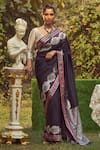 Buy_Kasturi Kundal_Black Pure Silk Anne Frank Zari Handloom Saree With Unstitched Blouse Piece _at_Aza_Fashions