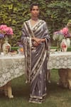 Buy_Kasturi Kundal_Grey Pure Silk Woven Estella Handloom Saree With Unstitched Blouse Piece _at_Aza_Fashions