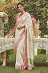 Buy_Kasturi Kundal_Ivory Pure Silk Lady Chatterley Handloom Saree With Unstitched Blouse Piece _at_Aza_Fashions