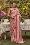 Buy_Kasturi Kundal_Pink Pure Silk Woven Tissue Florence Handloom Saree With Unstitched Blouse Piece _at_Aza_Fashions