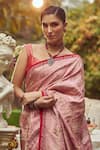 Shop_Kasturi Kundal_Pink Pure Silk Woven Tissue Florence Handloom Saree With Unstitched Blouse Piece _Online_at_Aza_Fashions