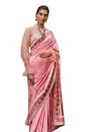 Kasturi Kundal_Pink Pure Silk Lady Chatterley Meenakari Saree With Unstitched Blouse Piece _Online_at_Aza_Fashions