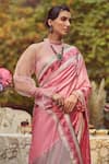 Kasturi Kundal_Pink Pure Silk Lady Chatterley Meenakari Saree With Unstitched Blouse Piece _at_Aza_Fashions