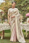 Buy_Kasturi Kundal_Beige Pure Silk Woven Buttedar Juan Of Arc Saree With Unstitched Blouse Piece _at_Aza_Fashions