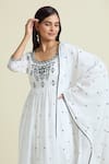 Samyukta Singhania_White Anarkali And Dupatta Cotton Mulmul Embroidery Mirror Round & Pant Set _at_Aza_Fashions