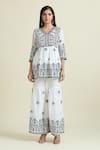 Samyukta Singhania_White Cotton Mulmul Embroidery Sequin V-neck Peplum Kurta And Sharara Set _Online_at_Aza_Fashions