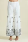 Samyukta Singhania_White Cotton Mulmul Embroidery Sequin V-neck Peplum Kurta And Sharara Set _at_Aza_Fashions