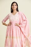 Shop_Samyukta Singhania_Peach Anarkali And Dupatta Cotton Mulmul Embellished Gota Block Print & Pant Set _Online_at_Aza_Fashions